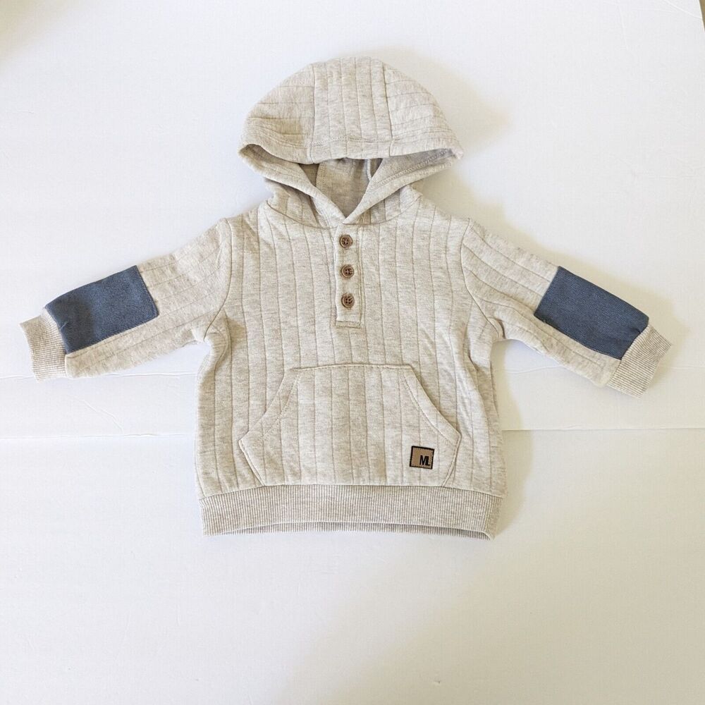 Mario Lopez Baby Boy Hoodie Sweatshirt Full Zip 6-9M Pocket Patches 1/2 Button